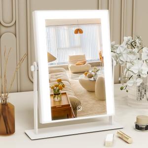 11x9 Inch Hollywood Vanity Mirror, Dimmable Lighting, Smart Touch & Dual Power Supply, Portable 360 Rotating Makeup Mirror for Travel, Home (White)