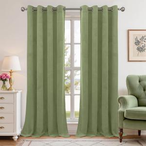 YoungsTex Sage Green Velvet Blackout Curtains 80 Inches Length for Living Room, Grommet Thermal Insulated Window Drapes Privacy for Bedroom, 2 Panels, 52 X 80 Inch
