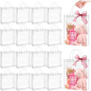 Jutieuo 24 Pack Clear Plastic Gift Bags with Handles, Reusable Transparent Party Favor Bag PVC Goodie Bags Bulk for Wedding, Baby Shower, Birthday (10.2" x 11.8" x 3.2")