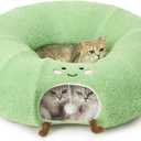 EHEYCIGA Cat Tunnel Bed for Indoor Cats, Cute Cat Donut Toy Tunnel for Small Large Cats with Washable Circle Cushion, Peekaboo Pet Cave Play Tunnel for Kitten, Puppy, Rabbit (Green)