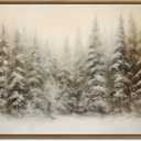 Winter Forest Landscape Wall Art Vintage Snowy Pine Trees Painting Prints Rustic Snowscape Picture Nature Wilderness Illustrations Modern Art Framed for Living Room Bedroom Home Walls Decor, 8x10 Inch