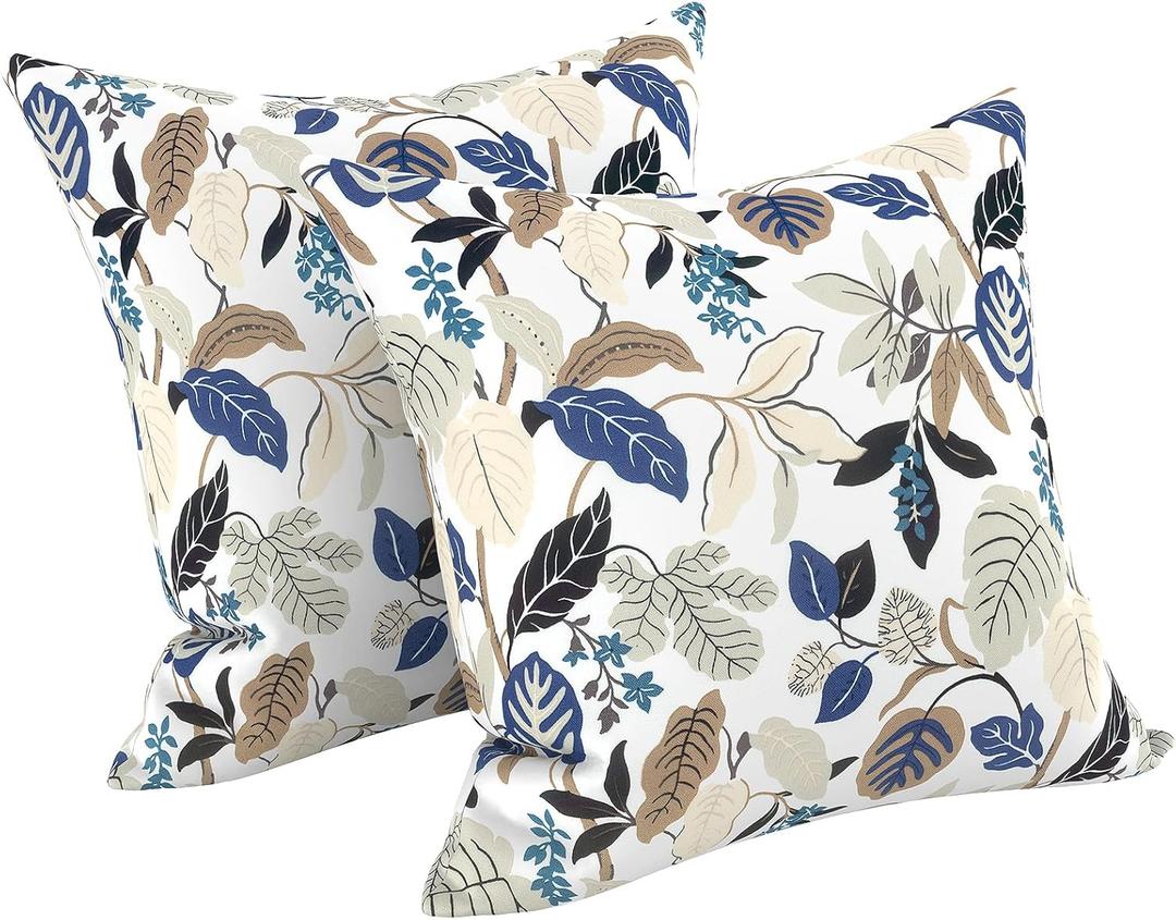 LVTXIII 2 Pack Outdoor Pillow Covers ONLY 18x18 Inch, Water-Repellent Square Decorative Cushion Covers for Patio Furniture, Garden, Sofa, Breeze Leaves Beige