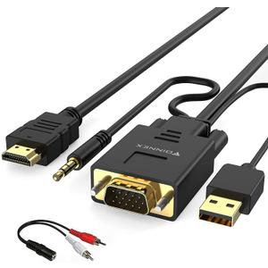 FOINNEX VGA to HDMI Cable with Audio, 1080P VGA to HDMI Adapter Cable VGA Computer/Laptop to HDMI Monitor/TV, VGA Male to HDMI Male Converter Cord for Desktop Laptop Projector to Monitor HDTV, 6FT