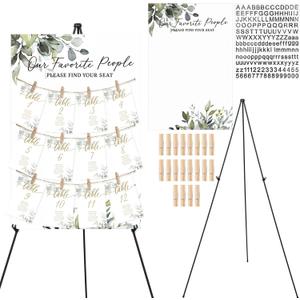 Pinkunn Greenery Wedding Seating Chart with Easel Display Stand 15.8 x 23.6 Inch Greenery Wooden Rustic Seating Chart Board Please Find Your Seat Sign for Baby & Bride Shower Wedding Sign Decor