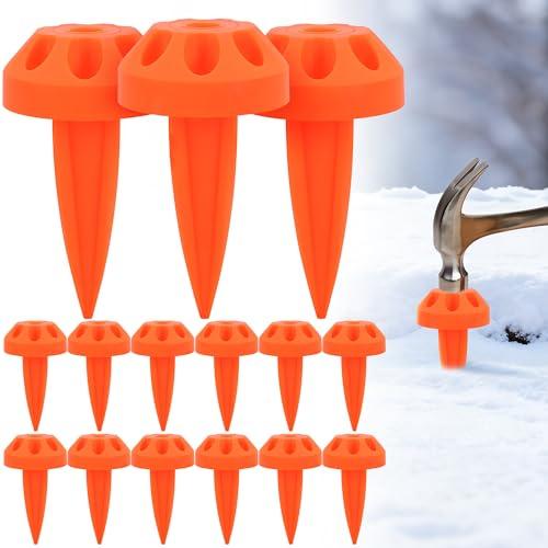 Mizelu 14 Pcs Driveway Marker Mount Stakes, Orange Reflective Mount Stake, Snow Ground Spike Stake for Driveways Pathways Walkways Parking Lot Ski Run Residential Property