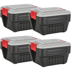Rubbermaid ActionPacker 8 Gal Lockable Storage Box Pack of 4, Outdoor, Industrial, Rugged, Grey and Black