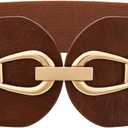 Womens Western Wide Waist Belt for Dress Vintage Stretchy Elastic Belt with Chunky Gold Buckle