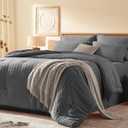 Full Size Comforter Set 8 Pieces, Seersucker Bed in a Bag Full, Dark Grey Comforter with Sheets, Comforters Full Size Bedding Sets with Comforter, Sheets, Pillowcase & Sham and Bed Skirt (Full-8 Pieces, 02 - Dark Grey)
