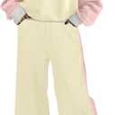 SHEWIN Women's 2 Piece Lounge Sets For Women Casual Long Sleeve Tops and Wide Leg Pants Matching Set (Small, Apricot)