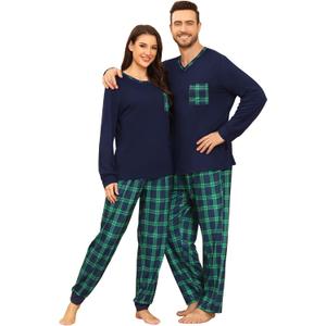 SWOMOG Couple Matching Pajamas Plaid Long Sleeve Christmas Pjs for Men and Women Soft Warm Loungewear with Pocket (XXL)