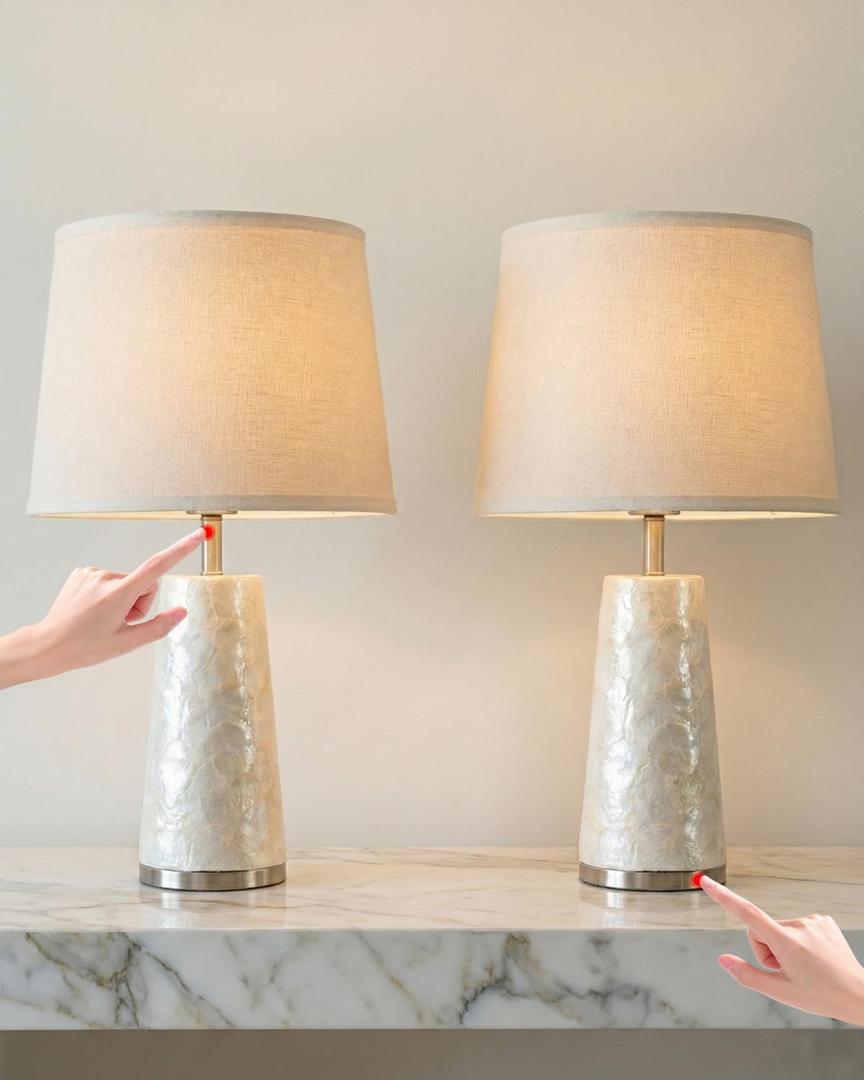 Small Coastal Table Lamps for Bedroom Nightstand Set of 2, 20.5" Touch Ocean Beach Nautical Seashell Lamp, Sea Shell Bedside Night Stands Light for Beachy Cottage Farmhouse Mother of Pearl Decor (Silver)