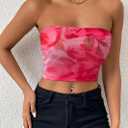 qdl Floral Tie Dye Tube Top Women Y2k Strapless Tops Ruched Sleeveless Strapless Crop Tank (Pink, L)
