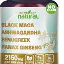 Why Not Natural 4-in-1 Organic Black Maca Root, Ashwagandha, Fenugreek, Panax Ginseng Capsules, Supplement for Men and Women, BBD 03/2028