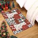Christmas Area Rug 2x3 Washable Entryway Door Mat Non Slip Patchwork Throw Mat Xmas Tree Bathroom Area Rugs Stain Resistant Soft Holiday Decor Checkered Rugs for Living Room Bedroom Kitchen, Red