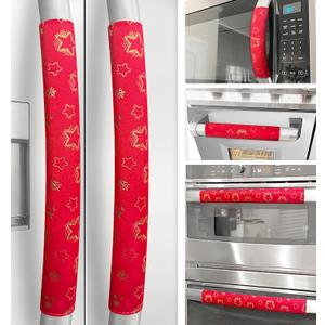 Refrigerator Door Handle Covers, Set of 6, Non-Slip Appliance Handle Covers, Washable Fridge Handle Covers, Keep Your Kitchen Clean, Microwave Oven Dishwasher Handle Protector(Red, Christmas theme) (6 PCS | Patterned, Red)