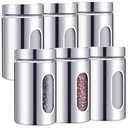Mimorou 5 Pack Kitchen Canisters Set Airtight Coffee Sugar Tea Candy Storage Jars with Window Glass Stainless Steel Containers with Lids for Flour Cookies Spices Grains Kitchen Decorations(32 oz)