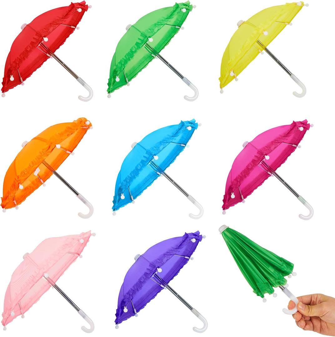 Eccliy 12 Pcs Mini Umbrella 11.8 Inch Colorful Tiny Plant Umbrella Adjustable Beach Sunny Rainy 1:6 Scale Cute Parasol for Photography Prop Supplies Home Decorations, 8 Colors (Classic Color), 30cm