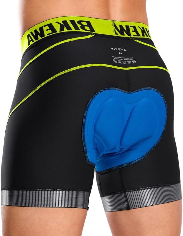 Bikewa Men's Cycling Underwear with Anti-Slip Leg Grips 4D Padded Bike Shorts MTB Liner for Bicycle Biking Riding (Large, Black/Green)
