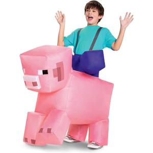 Pig Ride On Minecraft Kids Inflating Costume Jumpsuit with Fan, Up to Size (7-8) Pig Ride On Minecraft Kids Inflating Costume Jumpsuit with Fan, Up to Size (7-8)