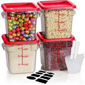 4QT NSF Food Storage Containers: 8 PCS [Food Grade][Hot&Cold Resistant] Commercial Clear Food Storage Containers with Lids for Restaurant Kitchen Proof Dough, Measuring Spoons Included(BPA FREE)