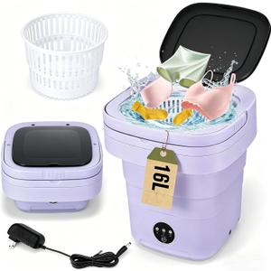 Mini Washing Machine 16L Foldable Small Washer for Underwear, Socks, Baby Clothes - 3 Cleaning Modes with Spin Dryer Basket Ideal for Apartment, RV, Travel, Dorm