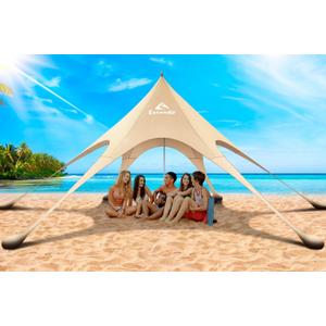 Beach Tent Sun Shelter & Portable Beach Canopy UPF 80+ UV Protection, Beach Shade Canopy with 6 Sandbags, Sand Shovel Ground Pegs for Outdoor Camping, Picnics (Beige,12x12FT)