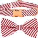 Classical Red Stripe Dog Bow Tie Dog Collar Accessory, Detachable Bowtie, Adjustable Collar for Small Medium Large Dogs (L (15 --24"))