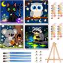 4 Pack Paint by Numbers Kit for Kids with Frame,Cute Animals Kids Paint by Numbers Ages 4-8-12 with Wooden Easel,Easy DIY Acrylic Oil Painting by number Aniamls for Gift Home Wall Decor(8x8 inch)