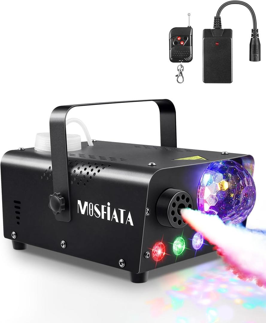 MOSFiATA Fog Machine with Disco Light 600W Smoke Machine RGB LED lights, 2300 CFM Spray, Remote Control, Perfect for Halloween, Christmas, Wedding, Party, Club, DJ Stage Effect