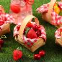 Geelin 36 Pcs Mini Woven Basket with Handle and Red White Gingham Paper Napkins Wood Chip Mini Flower Fruit Picnic Basket Chip for Easter Spring Wedding Party Gift Decoration (Small)