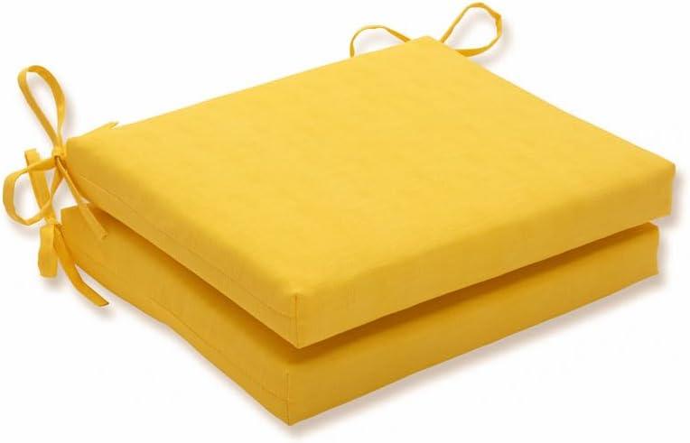 Pillow Perfect Fresco Solid Indoor/Outdoor Patio Seat Cushions Plush Fiber Fill, Weather and Fade Resistant, Square Corner - 16" x 18.5", Yellow, 2 Count