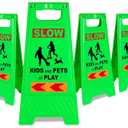 XPCARE Kids Playing Sign - Street Safety Sign with Reflective Tapes, Caution Slow Down, Kids & Pets at Play Warning (4PACK-Green)