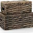 Set of 2 Black Wicker Baskets with Lid