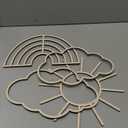 4 Pieces Boho Nursery Cloud Star Wall Decor Wooden Babyroom Moon Rattan Wall Decor Wooden Rainbow for Children Baby Kids Boys Girls Bedroom Nursery Pendant(Cloud Rainbow Sun)