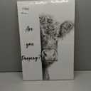 Funny Highland Cow Bathroom Canvas Wall Art Cute Animal Are You Pooping Painting Picture Wall Decor Black White Animal Bathroom Poster Print Artwork for Bedroom Toilet Home Decoration (24"L x 16"W)