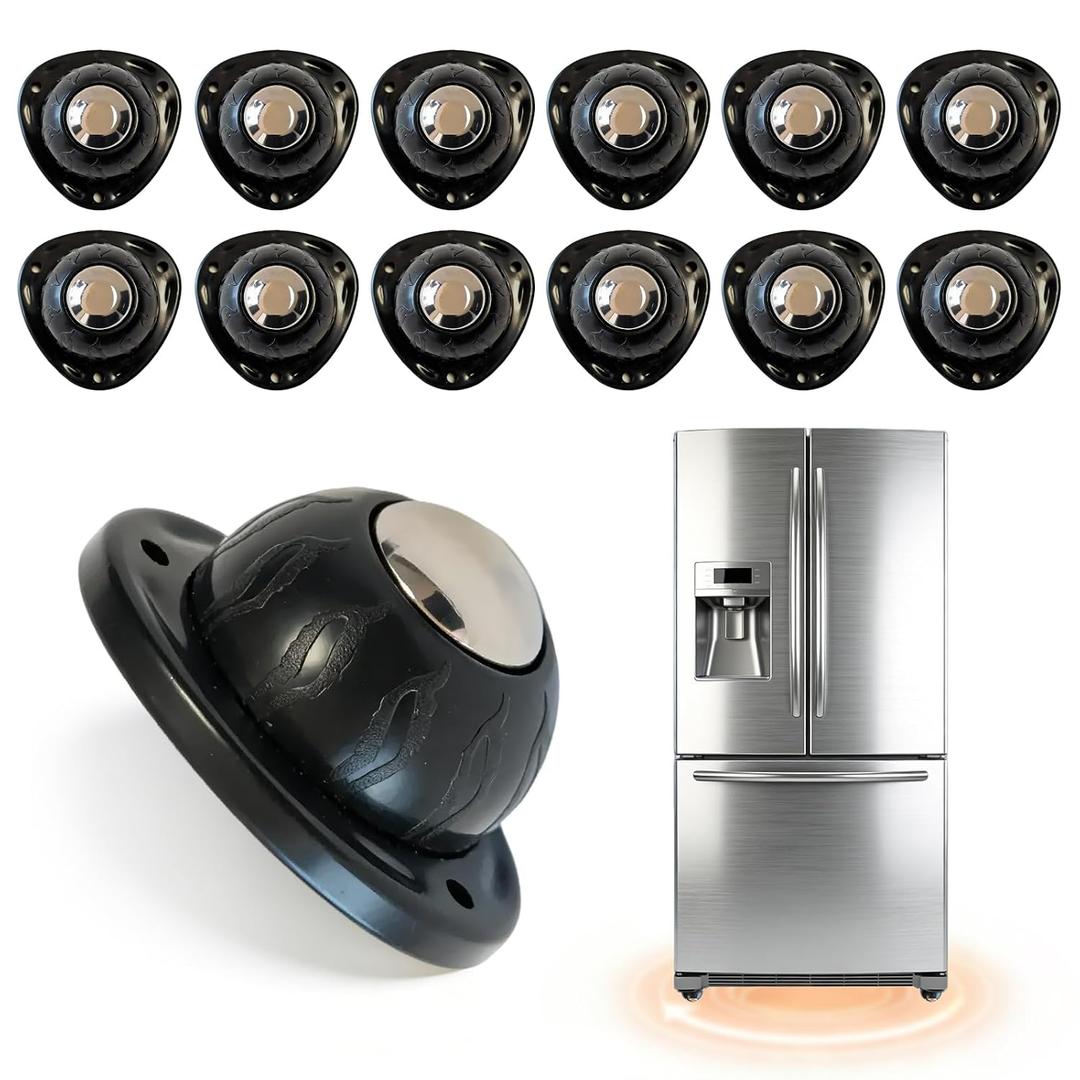 Black Stainless Steel Self Adhesive Caster Wheels - Low Profile Swivel Ball Casters, 60LBS Load Capacity Per Wheel, Universal Pulley for Furniture, Storage Bins, Trash Can, PC Case (Black-12)
