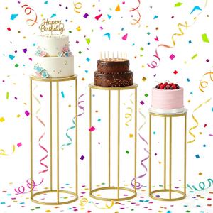 Urban Deco 3Pcs Cylinder Stands for Party, Round Pedestal Stand for Parties with Removable Acrylic Tops, Gold Metal Cake Stands, Cilindros para Fiestas for Birthday Party Wedding Baby Shower Decor