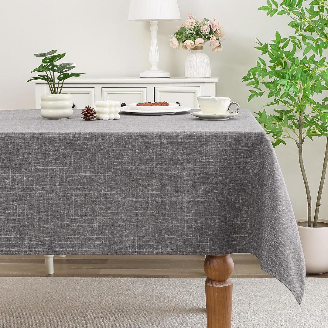 Grey Tablecloth, Faux Linen Waterproof & Stain Resistant Table Cloth Rectangle Table - Farmhouse Fabric Cover for Dining/Party/Wedding (Oblong, 60 x 84 Inch (6-8 Seats), Grey)