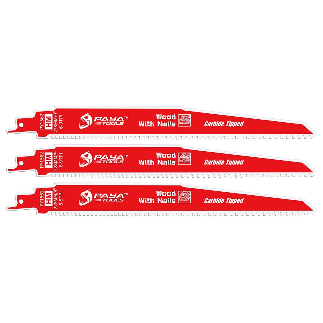 Carbide Reciprocating Saw Blade for Hard Wood and Metal Demolition,9-Inch Length,Variable Tooth Design, 6-9TPI(3-Pack)