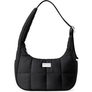 TOPDesign Quilted Puffer Shoulder Bag for Women, Trendy Lightweight Hobo Crescent Bag with Adjustable Strap (Black)