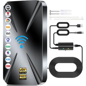 2025 Upgraded TV Antenna Indoor, 1800+ Miles Range Digital Antenna for Smart TV Indoor, HD Antenna for Local Channels with Amplifier, Outdoor Antenna Support 8K 4K 1080p All TVs -38FT Coax Cable
