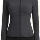 Waitfairy Zip Up Jackets for Women Yoga Gym Top Running Workout Jackets for Woman Track Jacket Women with Thumb Holes (Large, Grey)