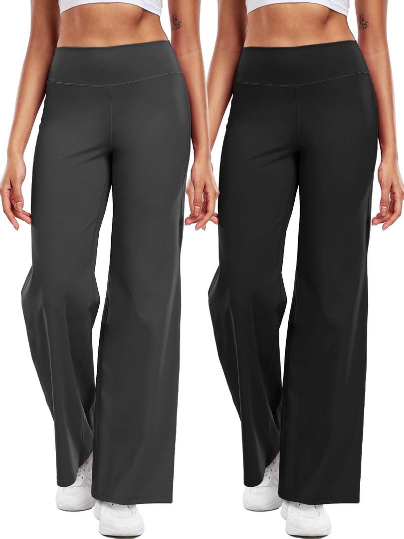 CADMUS Yoga Pants for Women Wide Leg Trousers High Waist Stretch Casual Lounge Sweatpants, 31" Height: 5'4"-5'7, X-Large, 70# Black,grey,pack of 2
