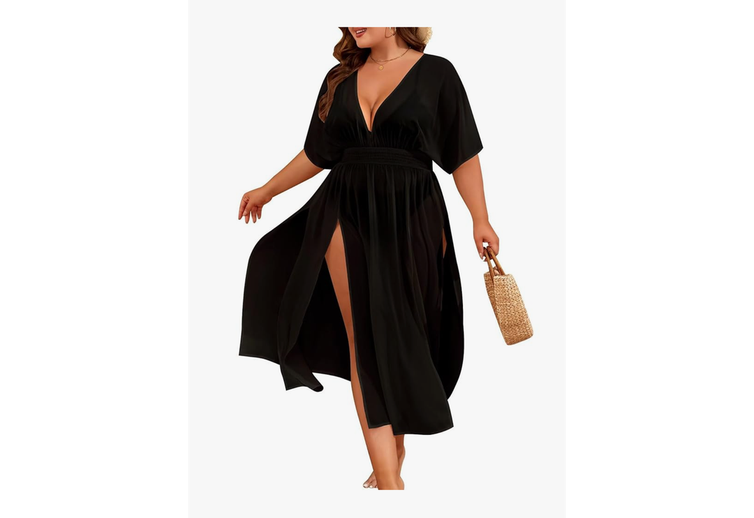 IN'VOLAND Women Plus Size Swimsuit Cover Up Bikini Bathing Suit Sexy Deep V Neck Swim Beach Dresses Summer Beachwear 20w