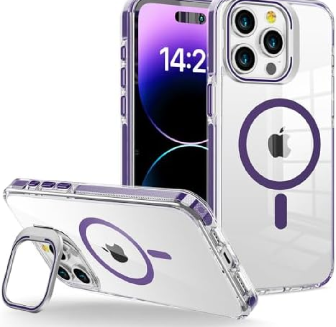 WOGROO for iPhone 15 Pro Max Case, Compatible with MagSafe, Magnetic Kickstand Case, Clear Purple
