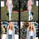 MEROKEETY Women's Casual Long Sleeve Open Front Cable Knit Cardigans Lightweight Solid Color with Pockets (Large, Pink)