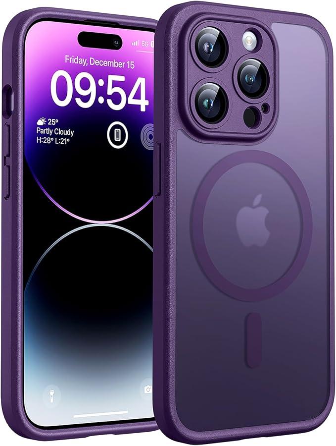 TOCOL Magnetic for iPhone 14 Pro Max Case, Upgraded Full Camera Protection, Compatible with Magsafe, Drop Protection, Translucent Matte Back Bumper Phone Cover 6.7Inch（Midnight Purple）