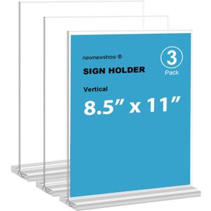 newnewshow 8.5x11 Acrylic Sign Holder 3 Pack Vertical Double-Sided Display (Optional 8.5x11 8.5x5.5 5x7 Horizontal and Vertical)