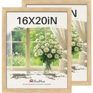 16x20 Picture Frame 2 Pack, Natural Oak Wood, Wall Gallery Poster Frame
