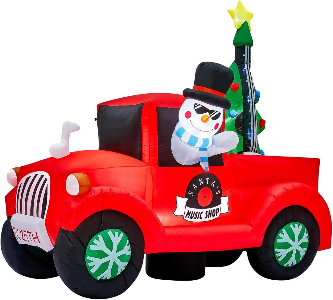 8 x 6 Ft Christmas Inflatable Pickup Truck & Tree, Outdoor Lawn Yard Christmas Inflatable Car Decorations, Xmas Lighted Blow Up Indoor Decoration, Christmas Blowup Decor Indoor
